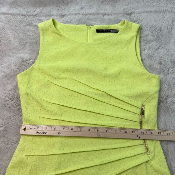 Ivanka Trump Size 10 Ruched Sleeveless Yellow Textured Side Zipper Pleated Accen - Picture 7 of 11